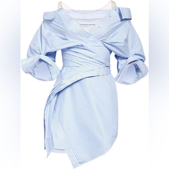 Alexander Wang Wrap Mini Blue White Shirt Dress Striped Size 0 - Picture 8 of 15